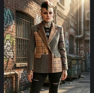 BLANKNYC Patchwork Blazer with Plaid and Houndstooth Patterns